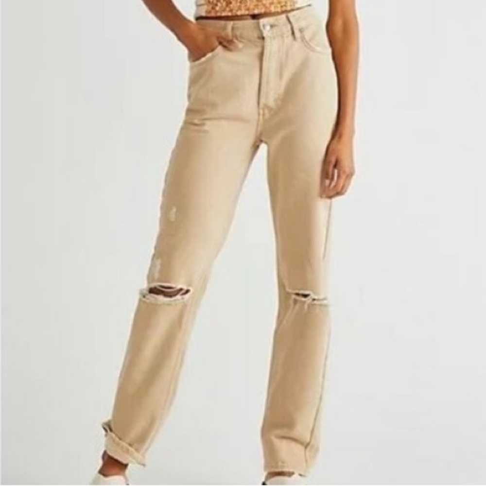 We the Free Dusty Khaki distressed Lasso highrise pants- US Size 30